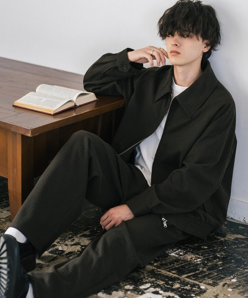 Rocky Monroe(ロッキーモンロー)の「【セットアップ】T/Mショート丈ハリントンジャケット&ワイドイージーパンツ無地/チェックセットアップ(セットアップ・メンズ・ブラウン/チェック/チャコール/ネイビー/ブラック/グレイッシュベージュ・M/L/XL)」の6枚目の写真