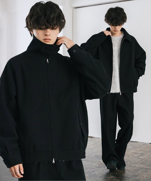 Rocky Monroe(ロッキーモンロー)の「【セットアップ】T/Mショート丈ハリントンジャケット&ワイドイージーパンツ無地/チェックセットアップ(セットアップ・メンズ・ブラウン/チェック/チャコール/ネイビー/ブラック/グレイッシュベージュ・M/L/XL)」の1枚目の写真