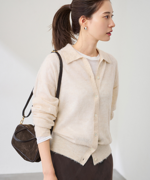 FRAMeWORK（フレームワーク）の「シアーシャギー衿付きカーディガン（カーディガン/ボレロ・レディース・サックスブルー/イエロー/ベージュ・FREE）」の2枚目の写真