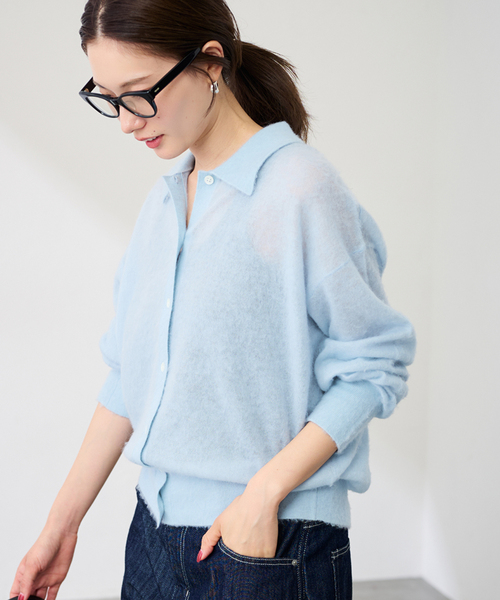 FRAMeWORK（フレームワーク）の「シアーシャギー衿付きカーディガン（カーディガン/ボレロ・レディース・サックスブルー/イエロー/ベージュ・FREE）」の3枚目の写真