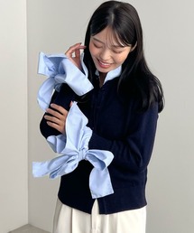 ウールライクリボンシャツカーディガン