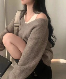 Nia | Nia(ニア)/【セットアイテム】レイヤードバイカラーオフショルニット(ニット/セーター)