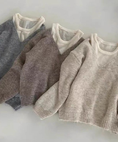 Nia（ニア）の「Nia(ニア)/【セットアイテム】レイヤードバイカラーオフショルニット（ニット/セーター・レディース・ブラウン/アイボリー/グレー・FREE）」の4枚目の写真