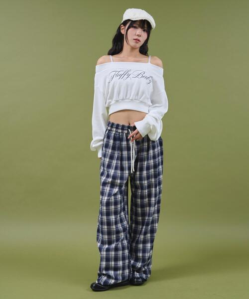 dispark（ディスパーク）の「DISPARK/ワイドルーズチェックパンツ（スラックス・レディース・ネイビー/ブラック・FREE）」の3枚目の写真