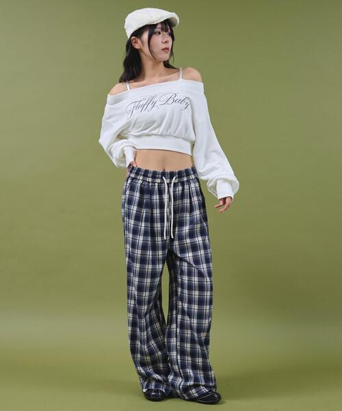 dispark（ディスパーク）の「DISPARK/ワイドルーズチェックパンツ（スラックス・レディース・ネイビー/ブラック・FREE）」の10枚目の写真