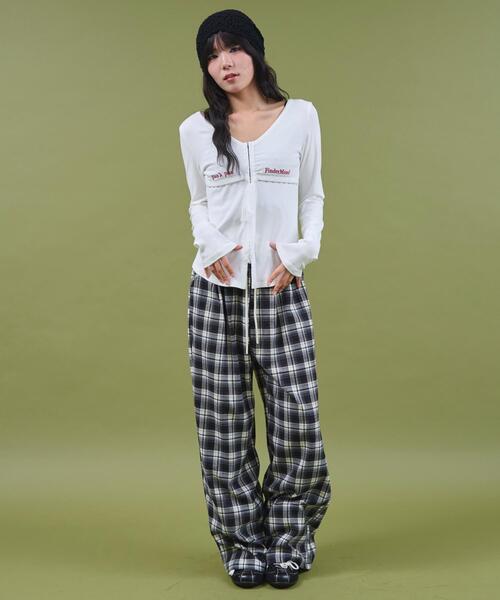 dispark（ディスパーク）の「DISPARK/ワイドルーズチェックパンツ（スラックス・レディース・ネイビー/ブラック・FREE）」の7枚目の写真