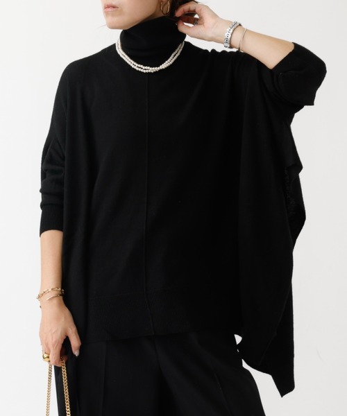 DESIGNWORKS（デザインワークス）の「タートルネックポンチョ（ニット/セーター・レディース・グレー/カーキ/ブラック・フリー）」の2枚目の写真