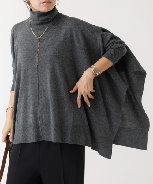 DESIGNWORKS（デザインワークス）の「タートルネックポンチョ（ニット/セーター・レディース・グレー/カーキ/ブラック・フリー）」の19枚目の写真