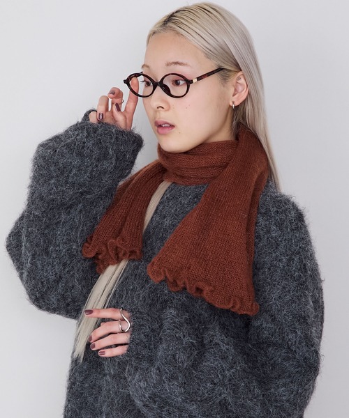 【forksy.】【Santelli Francesca】アルパカ混ウール フリルニットマフラー / サンテッリフランチェスカ