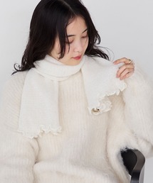 【forksy.】【Santelli Francesca】アルパカ混ウール フリルニットマフラー / サンテッリフランチェスカオフホワイト
