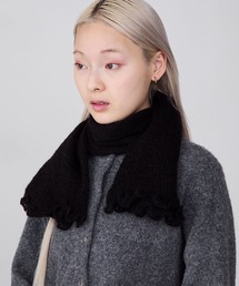 【forksy.】【Santelli Francesca】アルパカ混ウール フリルニットマフラー / サンテッリフランチェスカブラック