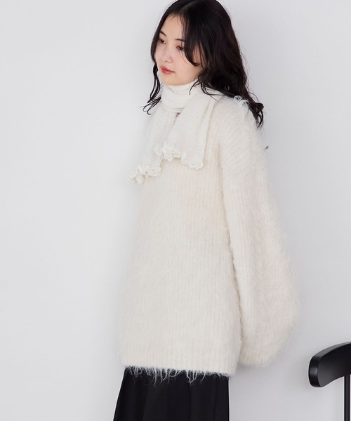 セール】【forksy.】【Santelli Francesca】フリルニットマフラー