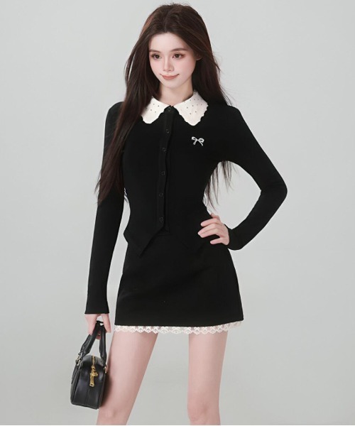 gossip!ロサンゼルス(ゴシップロサンゼルス)の「大人可愛い|ドットビジュアルトップス+レースブラックミニスカートセットアップ Y2K(セットアップ・レディース・ブラック・FREE)」の7枚目の写真