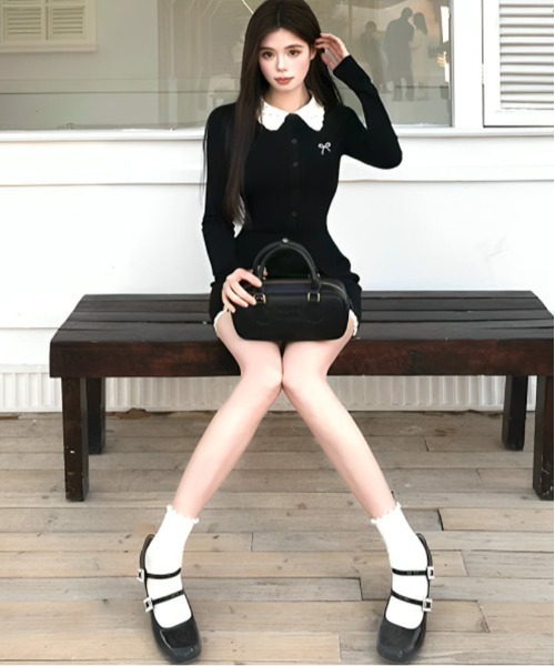 gossip!ロサンゼルス(ゴシップロサンゼルス)の「大人可愛い|ドットビジュアルトップス+レースブラックミニスカートセットアップ Y2K(セットアップ・レディース・ブラック・FREE)」の8枚目の写真