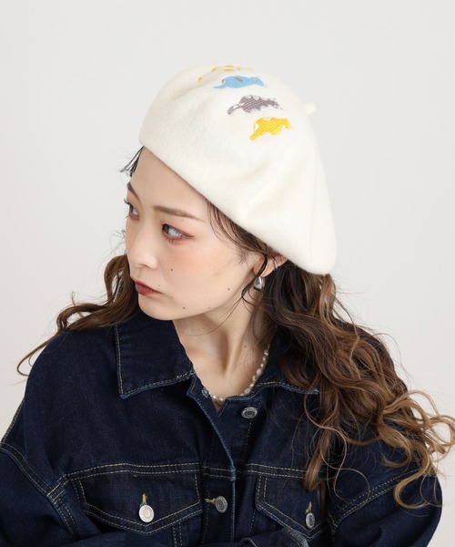 Crossi ネコちゃん刺繍フェルトベレー帽（ハンチング/ベレー帽