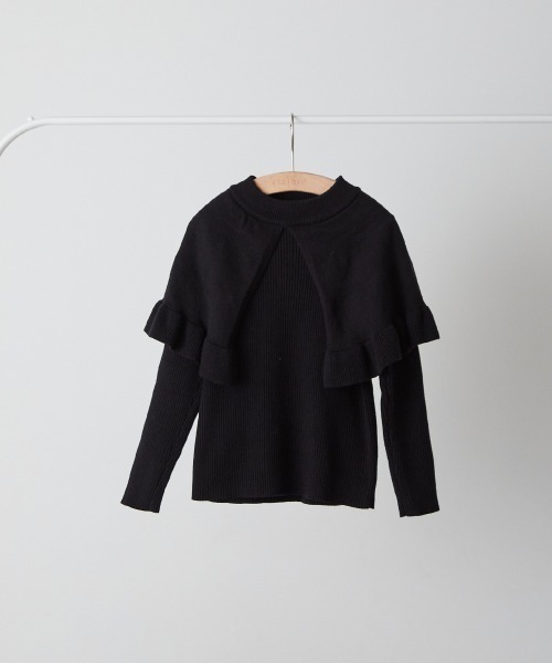 riziere（リジェール）の「ケープレイヤードニットプルオーバー（ニット/セーター・キッズ・ブラック/アイボリー・100/130/120/110/90/150/140）」の6枚目の写真