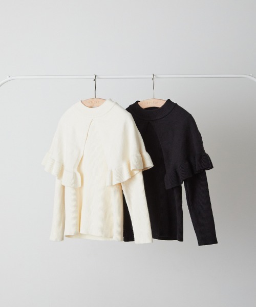 riziere（リジェール）の「ケープレイヤードニットプルオーバー（ニット/セーター・キッズ・ブラック/アイボリー・100/130/120/110/90/150/140）」の3枚目の写真