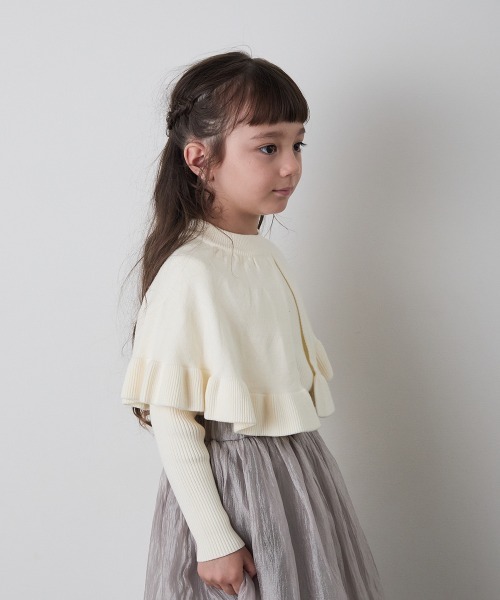 riziere（リジェール）の「ケープレイヤードニットプルオーバー（ニット/セーター・キッズ・ブラック/アイボリー・100/130/120/110/90/150/140）」の11枚目の写真