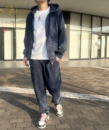 CORISCO | ピグメント加工 上下セットカットデニムジップパーカー＆イージーパンツ CORISCO(パーカー)