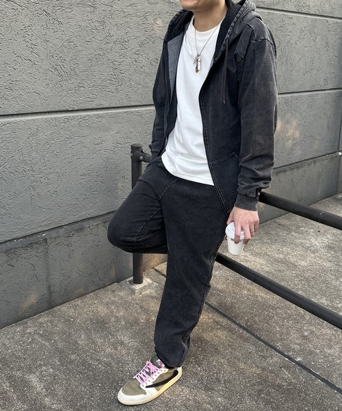 CORISCO（コリスコ）の「ピグメント加工 上下セットカットデニムジップパーカー＆イージーパンツ CORISCO（パーカー・メンズ・ブラック/インディゴブルー・M/L/LL）」の2枚目の写真