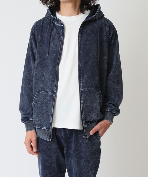 CORISCO（コリスコ）の「ピグメント加工 上下セットカットデニムジップパーカー＆イージーパンツ CORISCO（パーカー・メンズ・ブラック/インディゴブルー・M/L/LL）」の6枚目の写真