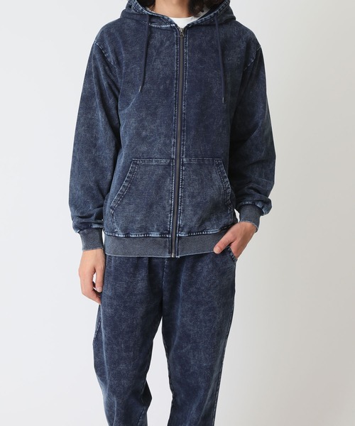 CORISCO（コリスコ）の「ピグメント加工 上下セットカットデニムジップパーカー＆イージーパンツ CORISCO（パーカー・メンズ・ブラック/インディゴブルー・M/L/LL）」の8枚目の写真