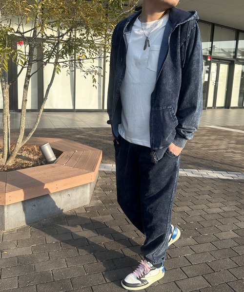 CORISCO（コリスコ）の「ピグメント加工 上下セットカットデニムジップパーカー＆イージーパンツ CORISCO（パーカー・メンズ・ブラック/インディゴブルー・M/L/LL）」の21枚目の写真