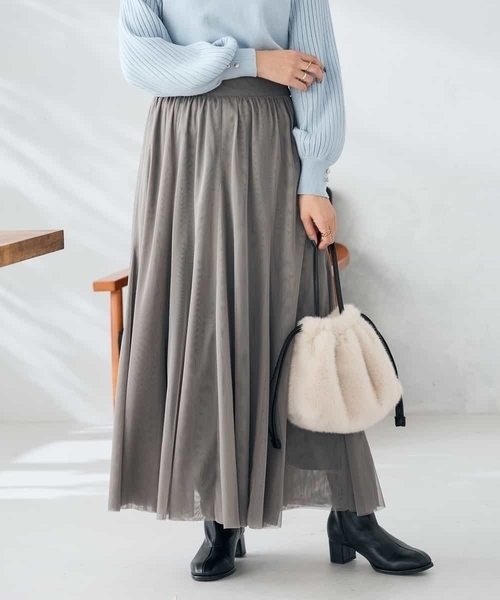 a.v.v(アーヴェヴェ)の「【洗える】チュールフレアスカート(スカート・レディース・アイボリー/チャコールグレー・36/40/38)」の5枚目の写真