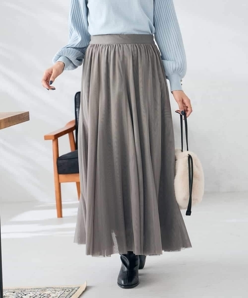 a.v.v(アーヴェヴェ)の「【洗える】チュールフレアスカート(スカート・レディース・アイボリー/チャコールグレー・36/40/38)」の6枚目の写真