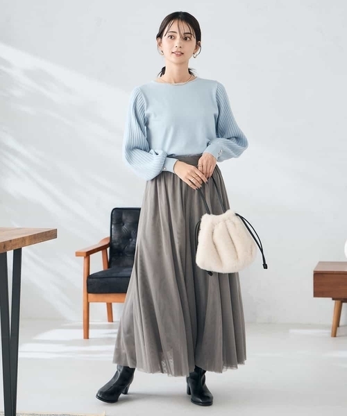 a.v.v(アーヴェヴェ)の「【洗える】チュールフレアスカート(スカート・レディース・アイボリー/チャコールグレー・36/40/38)」の7枚目の写真