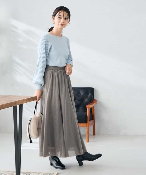 a.v.v(アーヴェヴェ)の「【洗える】チュールフレアスカート(スカート・レディース・アイボリー/チャコールグレー・36/40/38)」の8枚目の写真