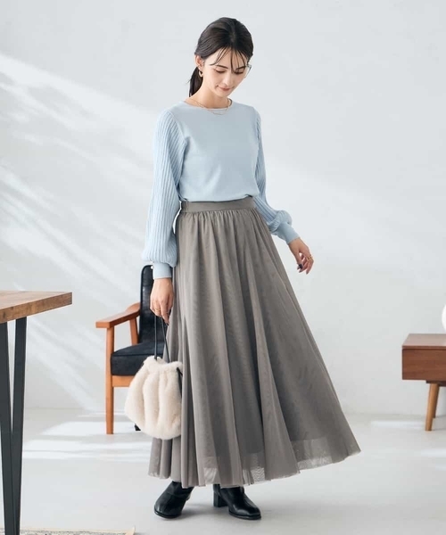 a.v.v(アーヴェヴェ)の「【洗える】チュールフレアスカート(スカート・レディース・アイボリー/チャコールグレー・36/40/38)」の9枚目の写真