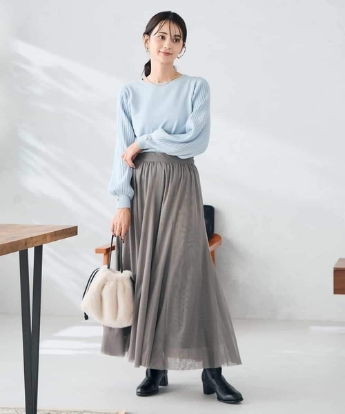 a.v.v(アーヴェヴェ)の「【洗える】チュールフレアスカート(スカート・レディース・アイボリー/チャコールグレー・36/40/38)」の10枚目の写真