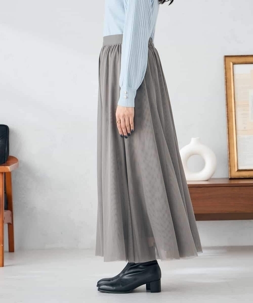 a.v.v(アーヴェヴェ)の「【洗える】チュールフレアスカート(スカート・レディース・アイボリー/チャコールグレー・36/40/38)」の16枚目の写真