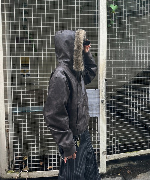kutir（クティール）の「2WAY FAKEFUR HOOD ZIP BLOUSON／2WAYフェイクファーフードジップブルゾン（ブルゾン・メンズ・ブラック/ネイビー/ブラウン/カーキ・SMALL/MEDIUM/LARGE）」の22枚目の写真