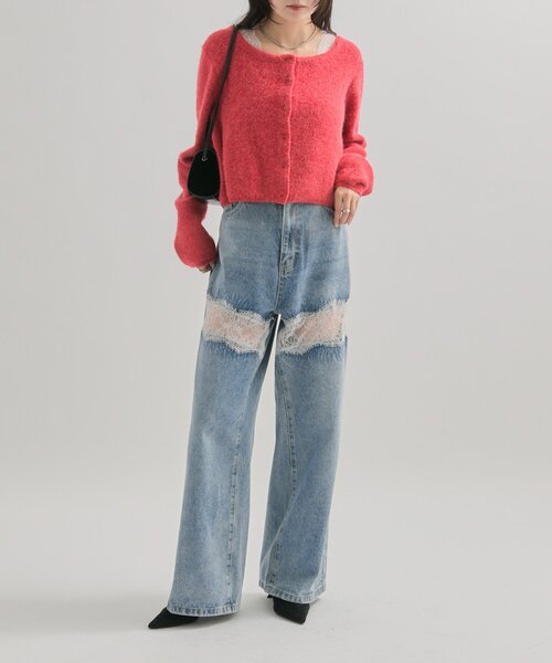 mystic（ミスティック）の「【もちふわ素材 / 着膨れしない厚み◎】スクエアネックニットカーディガン（カーディガン/ボレロ・レディース・レッド/ブラック/グレー/オフホワイト・FREE）」の7枚目の写真