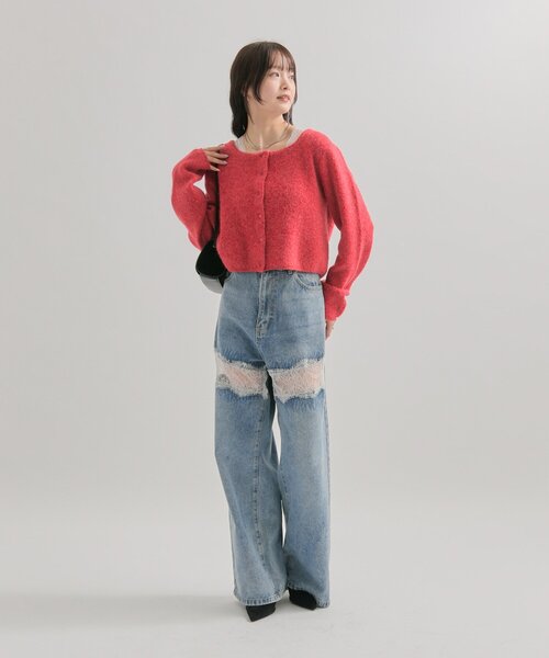 mystic（ミスティック）の「【もちふわ素材 / 着膨れしない厚み◎】スクエアネックニットカーディガン（カーディガン/ボレロ・レディース・レッド/ブラック/グレー/オフホワイト・FREE）」の8枚目の写真