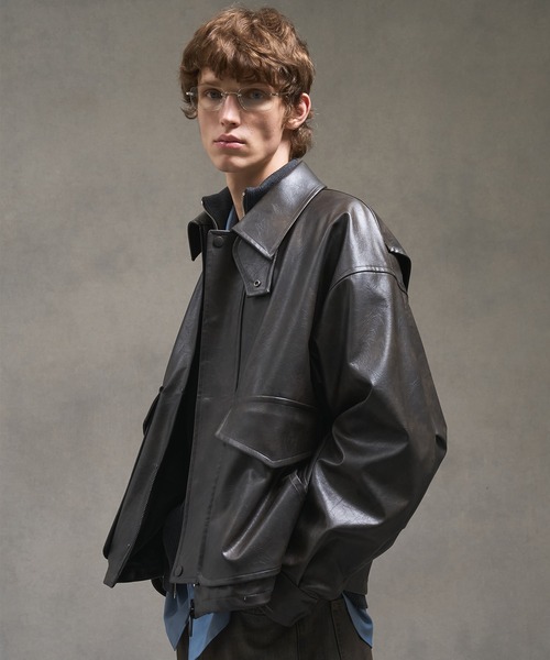 ビンテージライクオーバーサイズレザーブルゾン（ブルゾン）｜PUBLIC