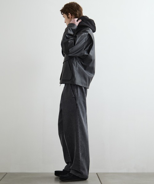 PUBLIC TOKYO（パブリックトウキョウ）の「ビンテージライクオーバーサイズレザーブルゾン　/２WAY仕様/スタンド/春服/防風性/防水性/アウター（ブルゾン・メンズ・ブラック/ブラウン・1/2）」の19枚目の写真