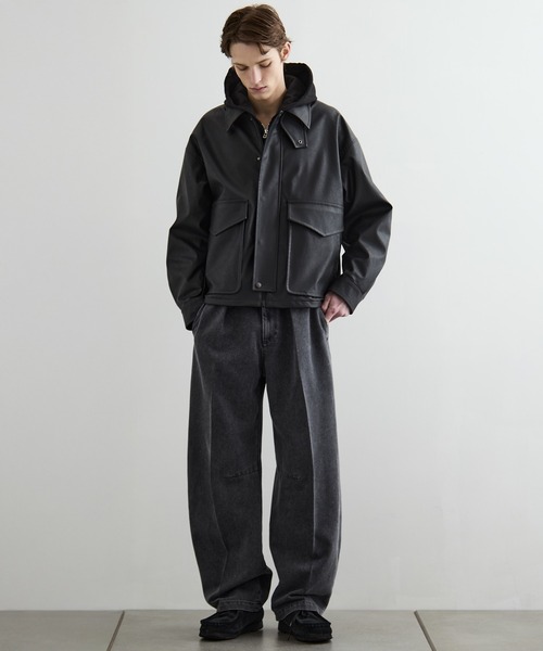 PUBLIC TOKYO（パブリックトウキョウ）の「ビンテージライクオーバーサイズレザーブルゾン　/２WAY仕様/スタンド/春服/防風性/防水性/アウター（ブルゾン・メンズ・ブラック/ブラウン・1/2）」の18枚目の写真