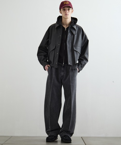 PUBLIC TOKYO（パブリックトウキョウ）の「ビンテージライクオーバーサイズレザーブルゾン　/２WAY仕様/スタンド/春服/防風性/防水性/アウター（ブルゾン・メンズ・ブラック/ブラウン・1/2）」の20枚目の写真