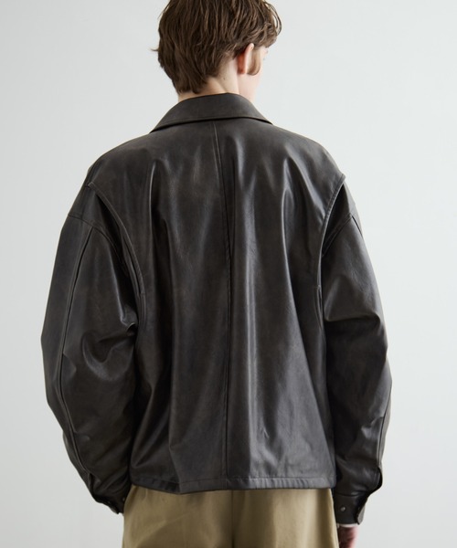 ビンテージライクオーバーサイズレザーブルゾン /2WAY仕様/スタンド