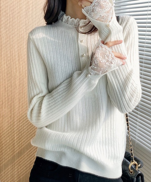 MAISON DE THERESE(メゾン ド テレーズ)の「シンプルなレース編みのインナーニット(ニット/セーター・レディース・ブラック/ホワイト・M)」の2枚目の写真
