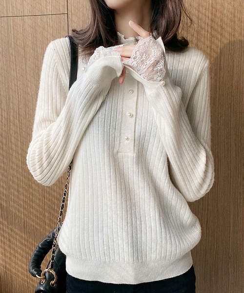 MAISON DE THERESE(メゾン ド テレーズ)の「シンプルなレース編みのインナーニット(ニット/セーター・レディース・ブラック/ホワイト・M)」の12枚目の写真