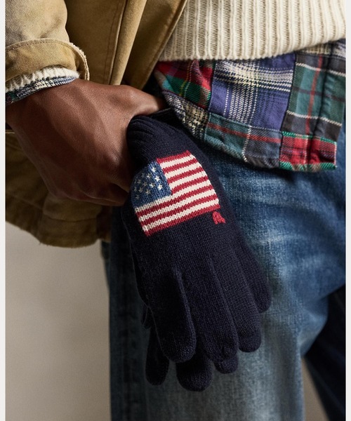 POLO RALPH LAUREN(ポロ ラルフ ローレン)の「フラッグインターシャ ウールブレンド タッチ グローブ(手袋・メンズ・ネイビー系1・ONE)」の4枚目の写真