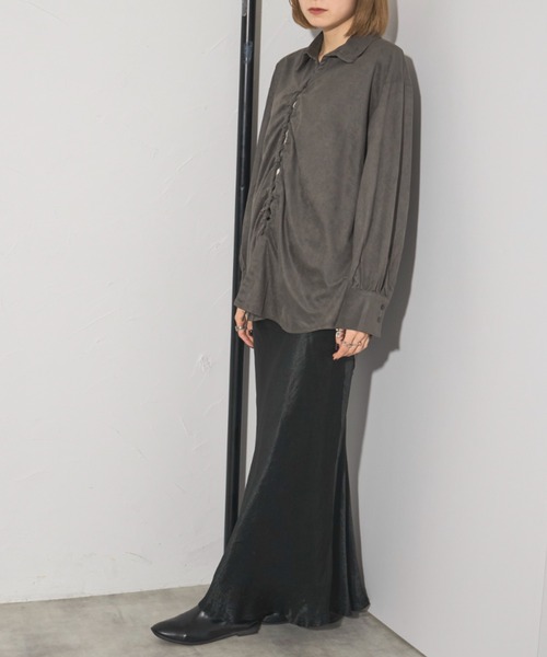 leimn（レイムン）の「スウェードフロントドロストシャツ（シャツ/ブラウス・レディース・チャコールグレー/ライトグレー・M）」の8枚目の写真