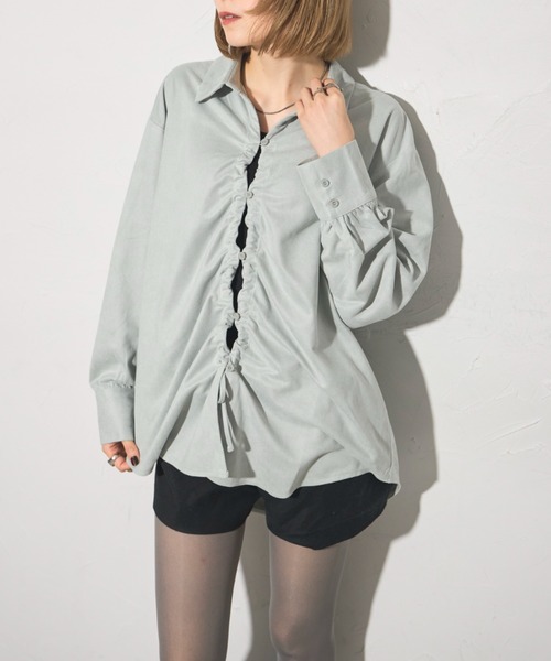 leimn（レイムン）の「スウェードフロントドロストシャツ（シャツ/ブラウス・レディース・チャコールグレー/ライトグレー・M）」の10枚目の写真