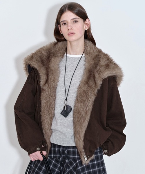 フェイクファーカラー ショートダウンジャケット FQ25Y012【Fano