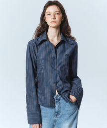 MINIMAL STRIPE LOGO SLIM SHIRT_CHARCOAL