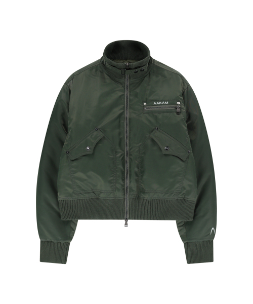 セール】High-Neck Bomber Jacket (Khaki)（ブルゾン）｜AAKAM